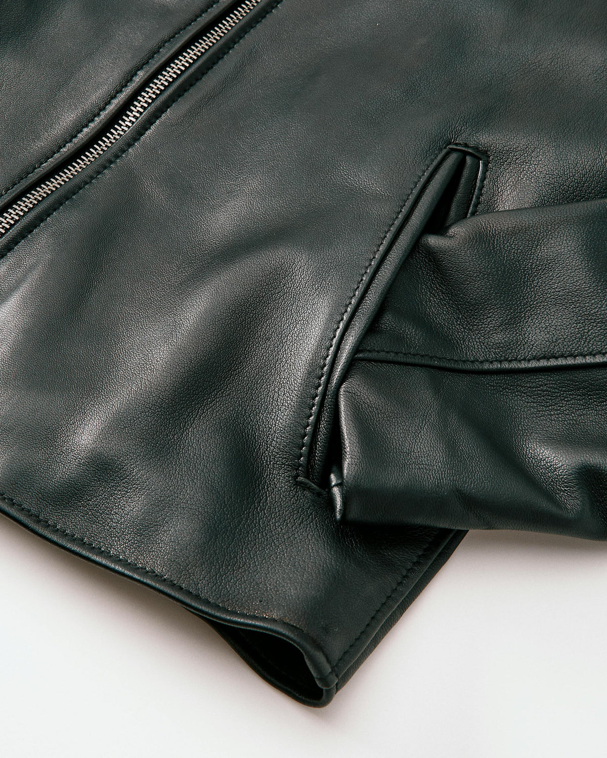 Men's Classic Black Leather Zip Jacket with Houndstooth Lining