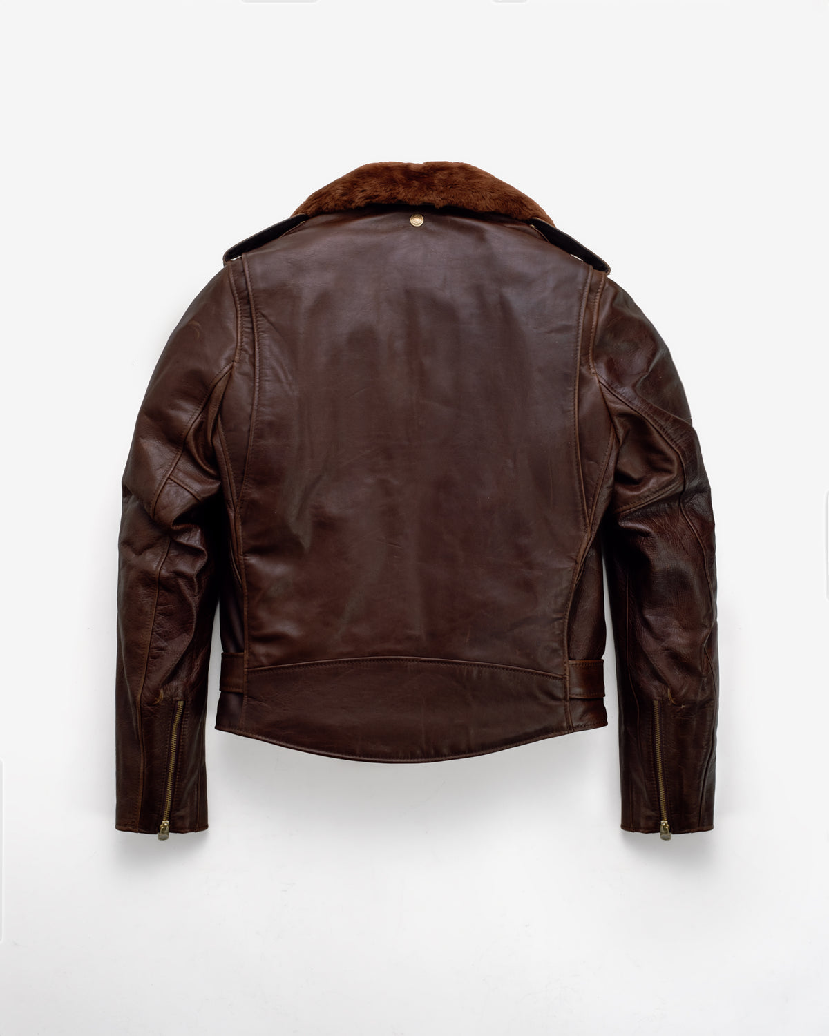 Brown leather jacket with fur collar on a white background