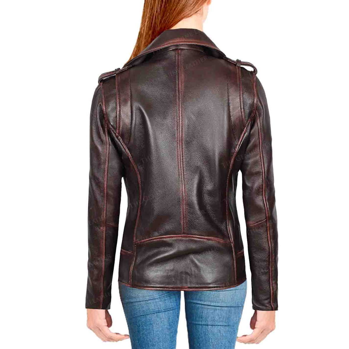 Women's Brown Distressed Leather Asymmetric Biker Jacket