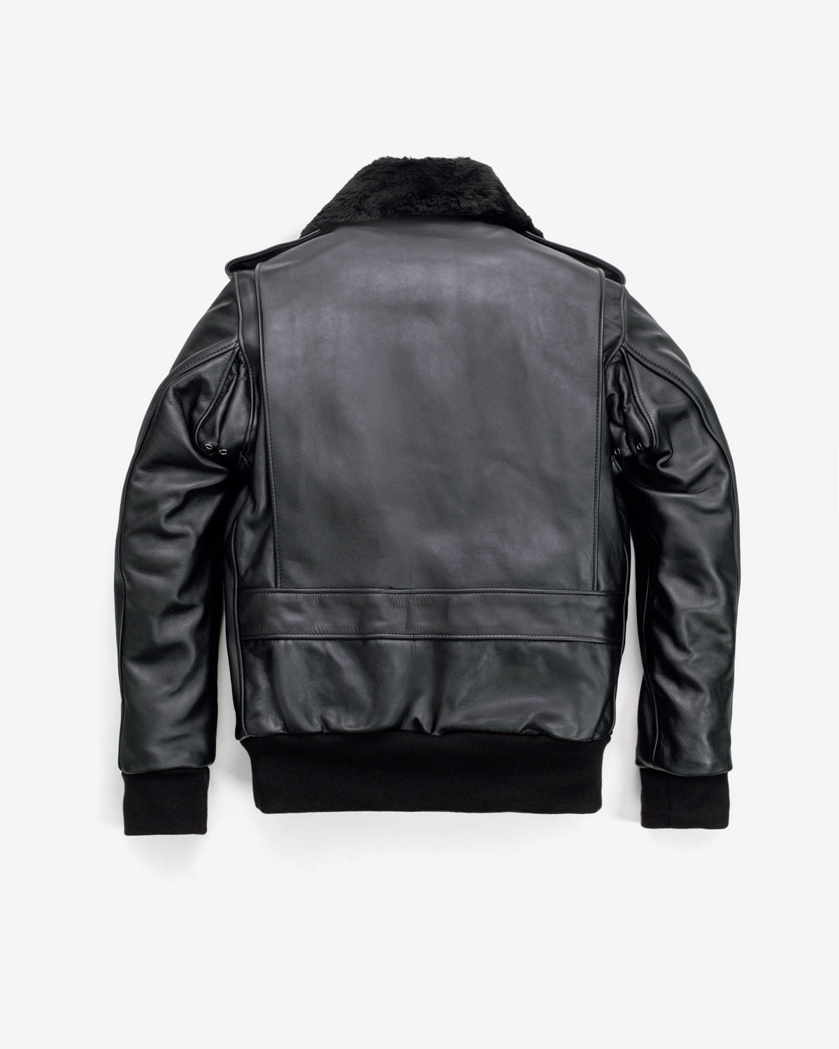 Men's Classic Black Leather Flight Jacket with Detachable Shearling Collar