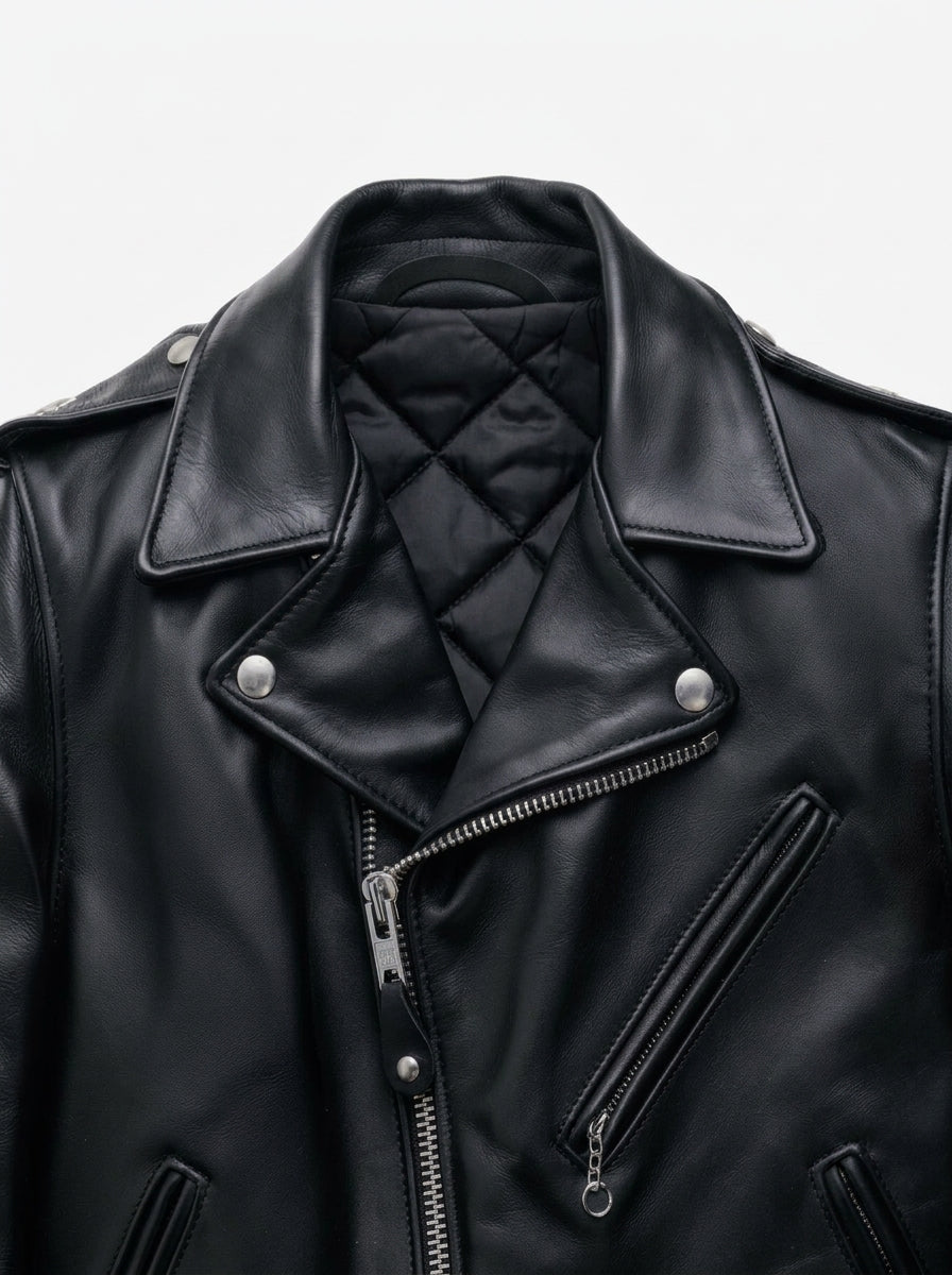 Men's Classic Black Leather 'One Star' Biker Jacket
