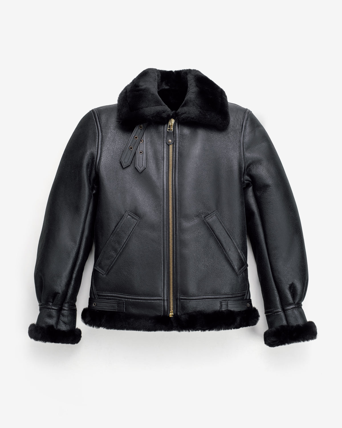 Men's Classic B-3 Black Shearling Leather Bomber Jacket