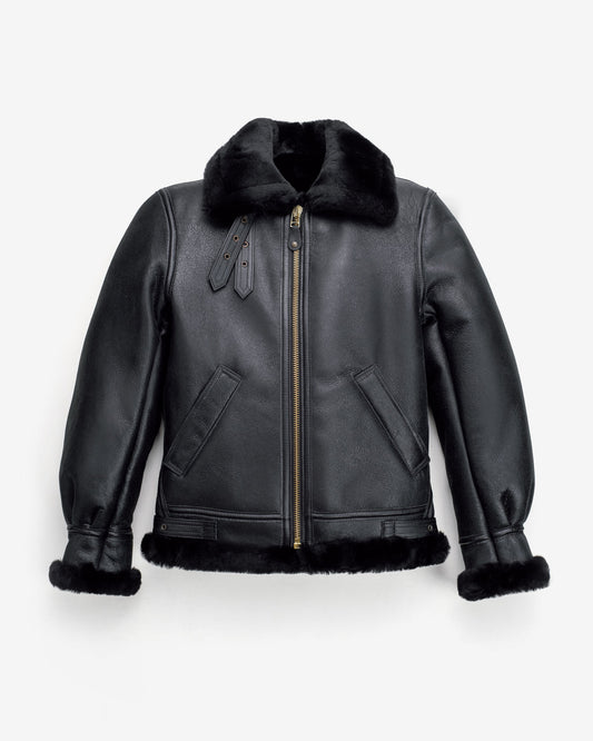 Men's Classic B-3 Black Shearling Leather Bomber Jacket