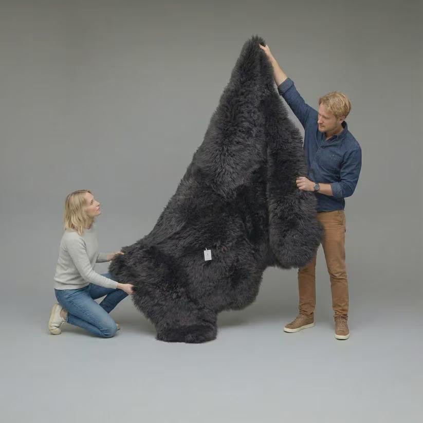 Black Sheepskin Wool Rug