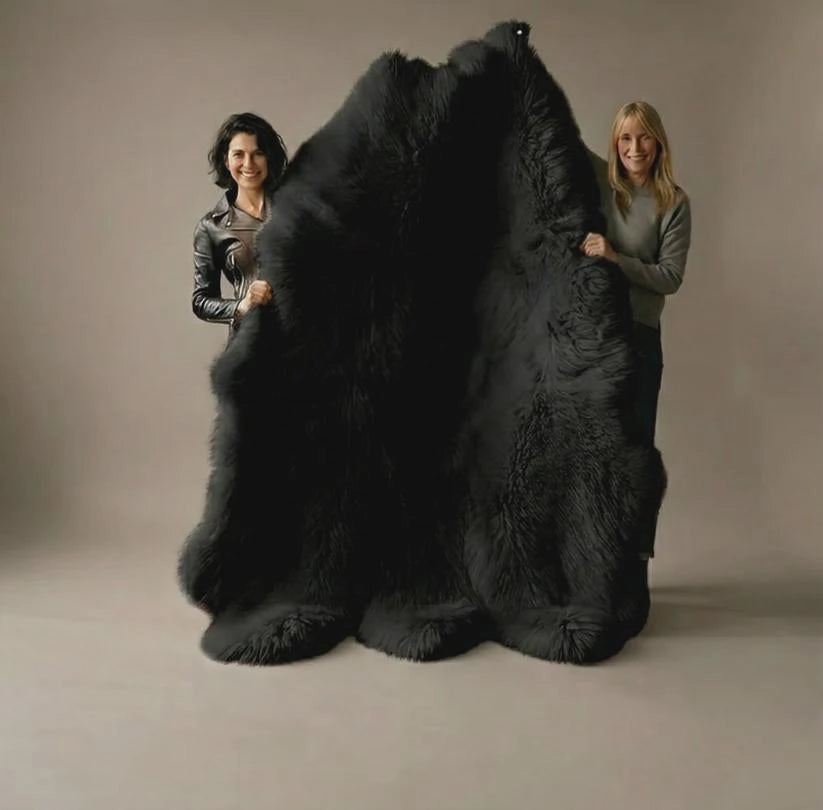Black Sheepskin Wool Rug