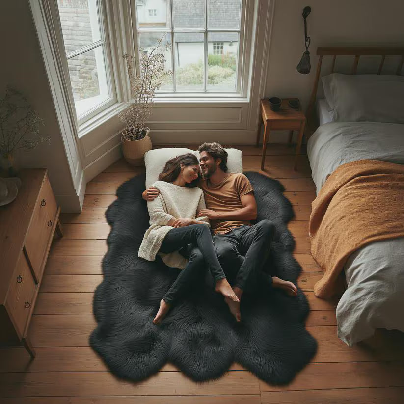 Black Sheepskin Wool Rug