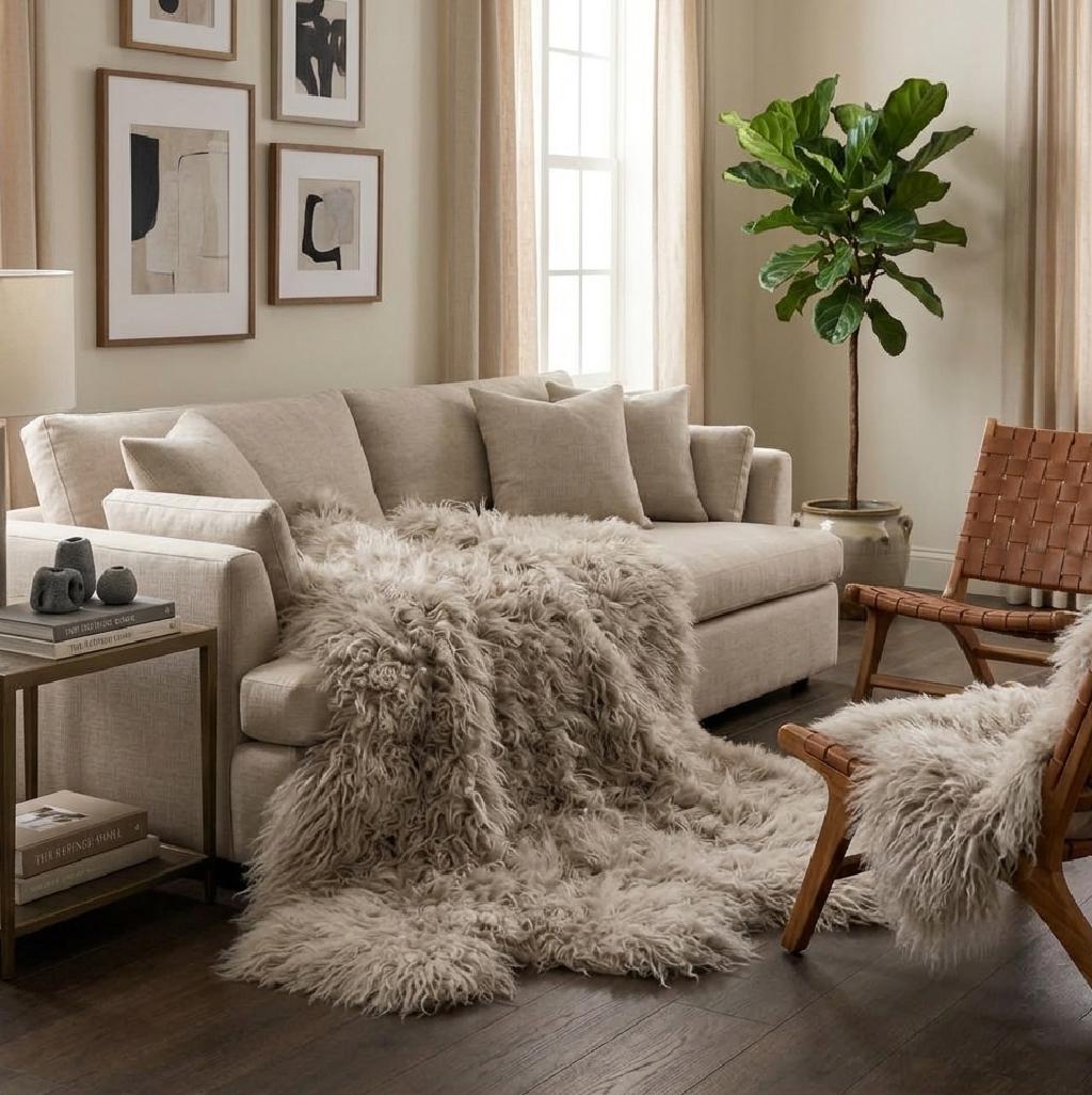 Luxurious Natural Mongolian Sheepskin, Oyster